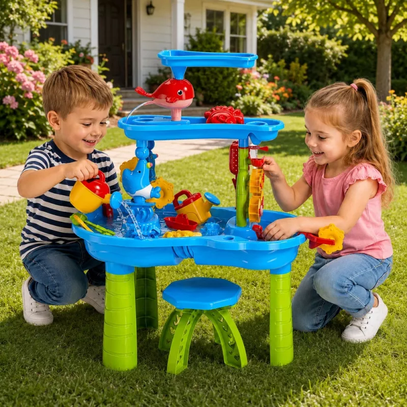 LEAN TOYS Wielopoziomowy Stół Wodny z Krzesełkiem i Akcesoriami 63cm
