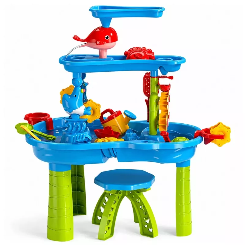 LEAN TOYS Wielopoziomowy Stół Wodny z Krzesełkiem i Akcesoriami 63cm