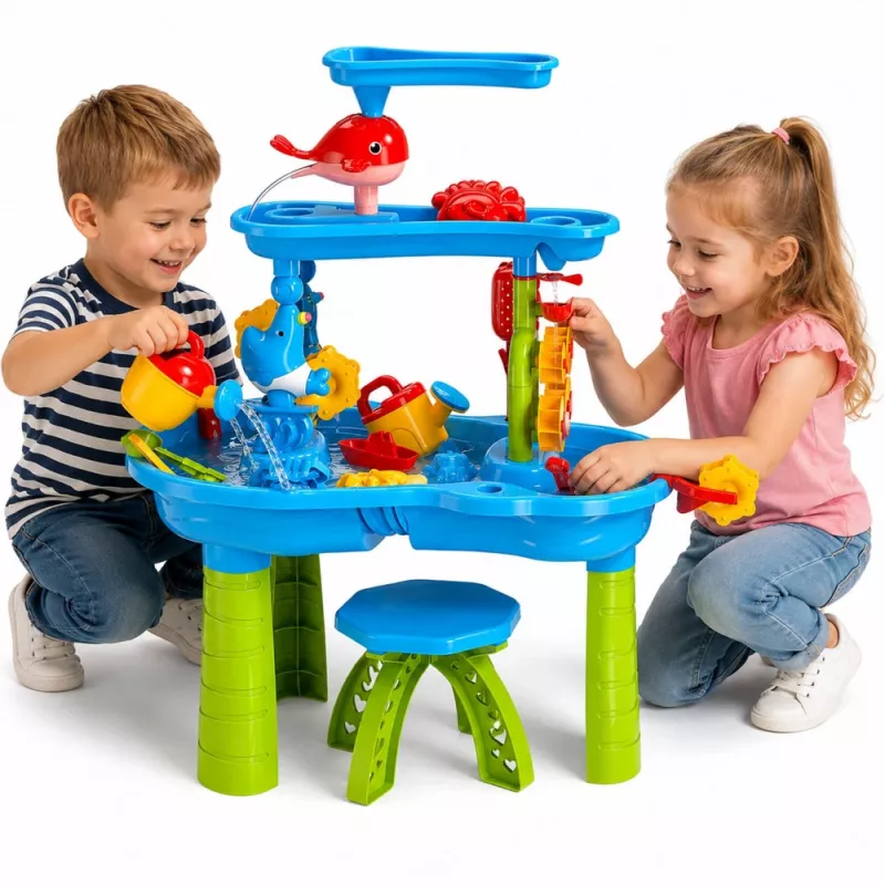 LEAN TOYS Wielopoziomowy Stół Wodny z Krzesełkiem i Akcesoriami 63cm