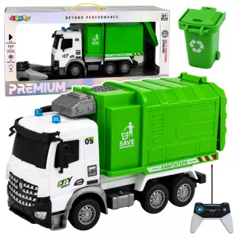 LEAN TOYS Pojazd komunalny Samochód zdalnie sterowany Śmieciarka RC Kontener Kosz Światła 1:14