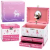 LEAN TOYS Muzyczny Bizuteria z Balerina, Pozytywka, Lustereczko i Szufladki - Rozowy Klasyczny Design