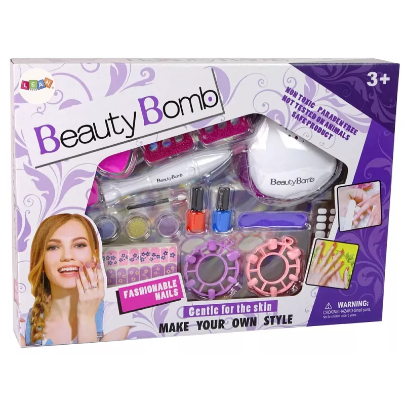 LEAN TOYS Zestaw do Malowania Paznokci z Formą, Lampą, Pilnikiem i Brokatami