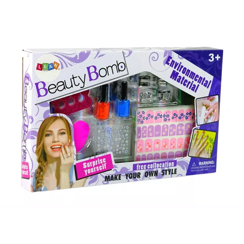 Zestaw do malowania paznokci LEAN TOYS Lakiery Brokat Naklejki Pierścionki