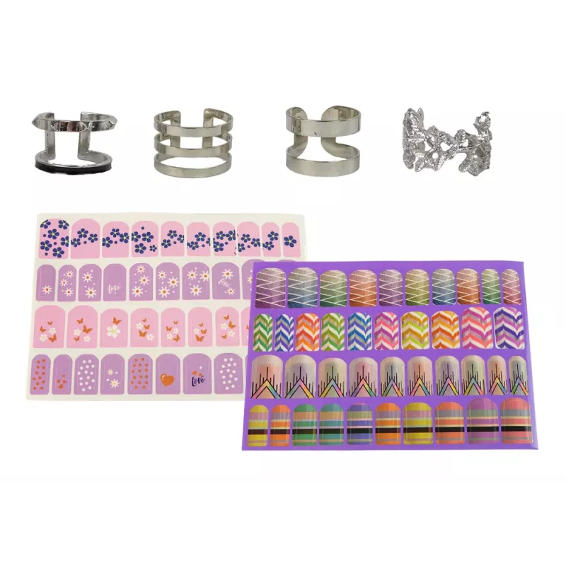 Zestaw do malowania paznokci LEAN TOYS Lakiery Brokat Naklejki Pierścionki