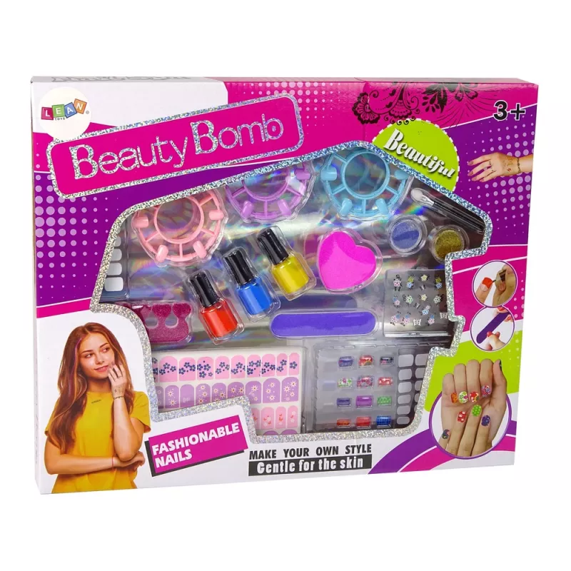 LEAN TOYS Zestaw do Malowania Paznokci Lakiery Naklejki Wzory Brokaty