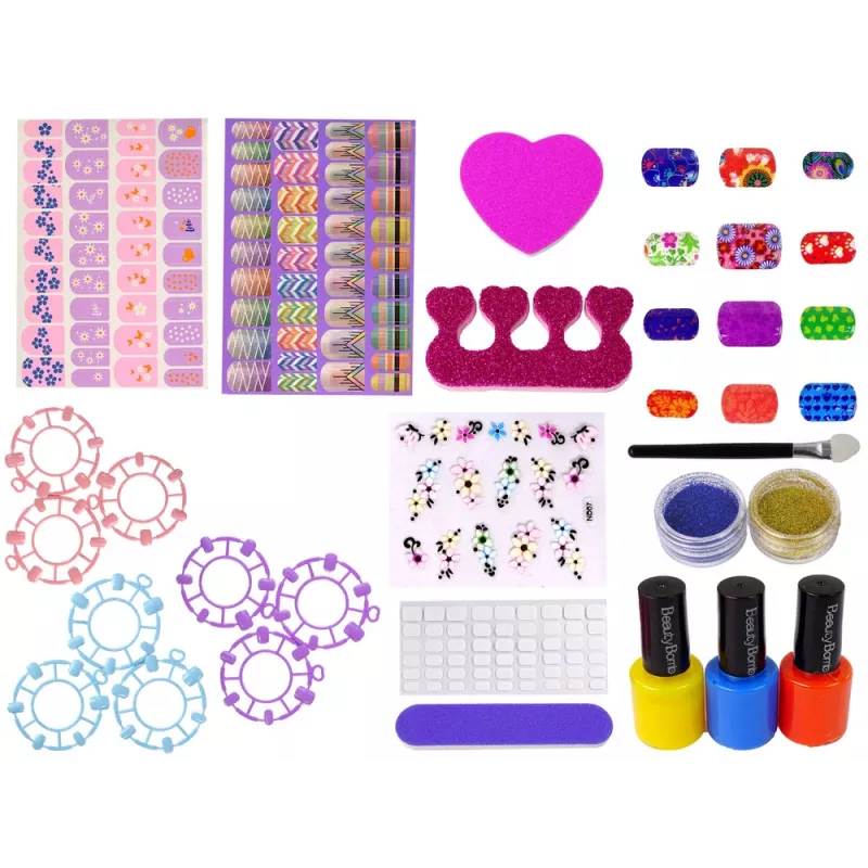 LEAN TOYS Zestaw do Malowania Paznokci Lakiery Naklejki Wzory Brokaty