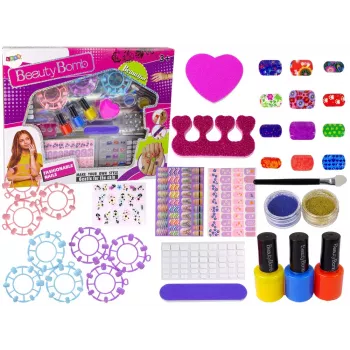 LEAN TOYS Zestaw do Malowania Paznokci Lakiery Naklejki Wzory Brokaty