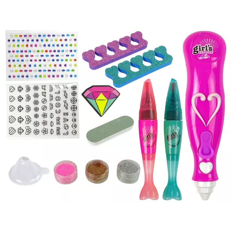 LEAN TOYS Zestaw do Malowania Paznokci Pisaki Brokatowy Dozownik Diamenty