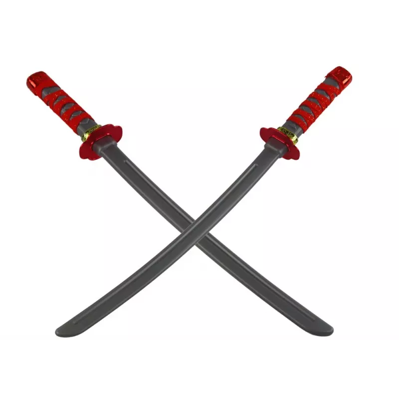 LEAN TOYS Zestaw Ninja Warrior z maską, mieczem, sztyletami, shurikenami, łukiem i strzałami – czerwone zdobienia (10 elementów)