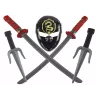 LEAN TOYS Zestaw Ninja Warrior z maską, mieczem, sztyletami, shurikenami, łukiem i strzałami – czerwone zdobienia (10 elementów)