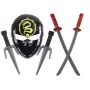 LEAN TOYS Zestaw Ninja Warrior z maską, mieczem, sztyletami, shurikenami, łukiem i strzałami – czerwone zdobienia (10 elementów)