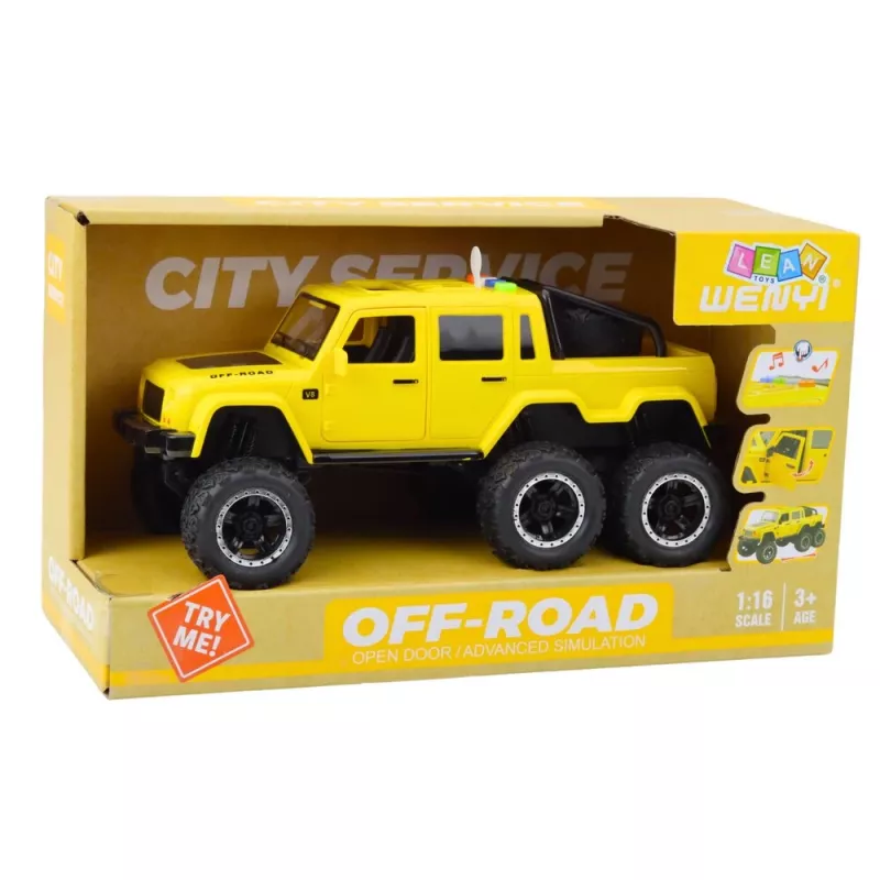 LEAN TOYS Samochód terenowy z napędem frykcyjnym, światła i dźwięki, żółty, 6x6, 1:16