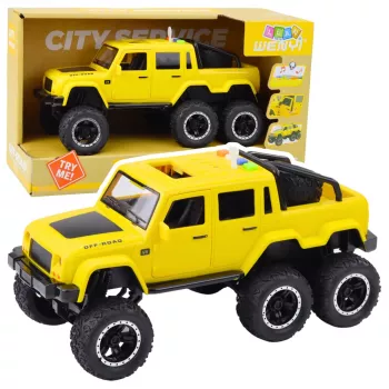 LEAN TOYS Samochód terenowy z napędem frykcyjnym, światła i dźwięki, żółty, 6x6, 1:16