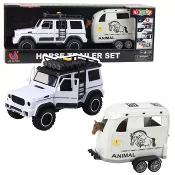 LEAN TOYS Pojazd terenowy z przyczepą dla konia, figurką, światłami i dźwiękami