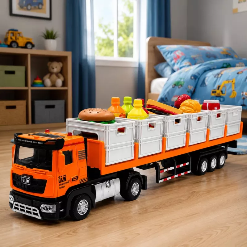 LEAN TOYS Pomarańczowa ciężarówka do przewozu żywności 1:40 Model odlewany