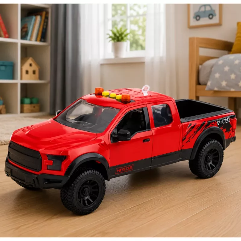 LEAN TOYS Pickup Truck 1:12 RC z otwieranymi drzwiami, światłami tylnymi i dźwiękiem – czerwony