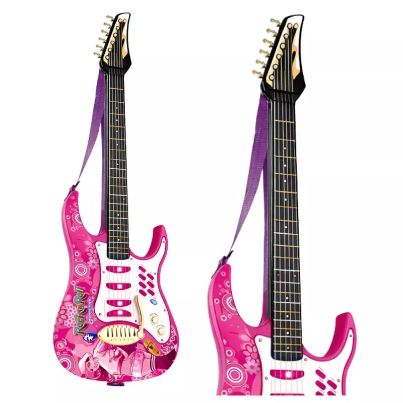 LEAN TOYS Różowa gitara elektryczna z mikrofonem i wzmacniaczem