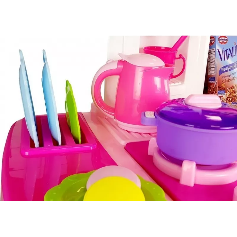 LEAN TOYS Różowa Kuchnia z Garnkami i Zakupami Dźwięk