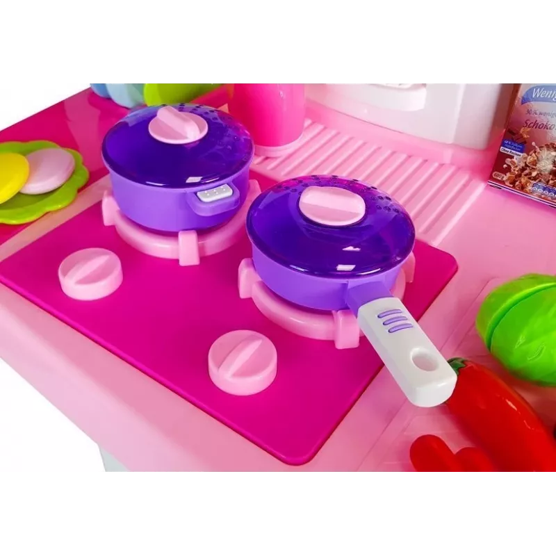 LEAN TOYS Różowa Kuchnia z Garnkami i Zakupami Dźwięk