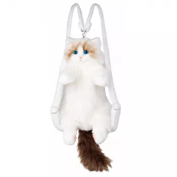 LEAN TOYS Plecak Pluszowy Kot Mascot Regulowane Paski Silikonowe Łapy Biały 50cm