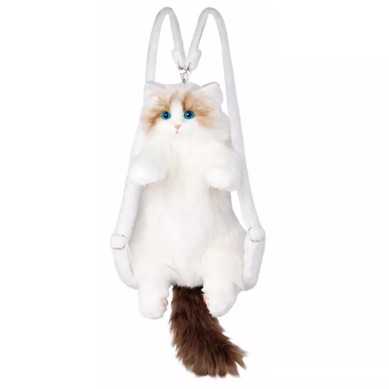 LEAN TOYS Plecak Pluszowy Kot Mascot Regulowane Paski Silikonowe Łapy Biały 50cm