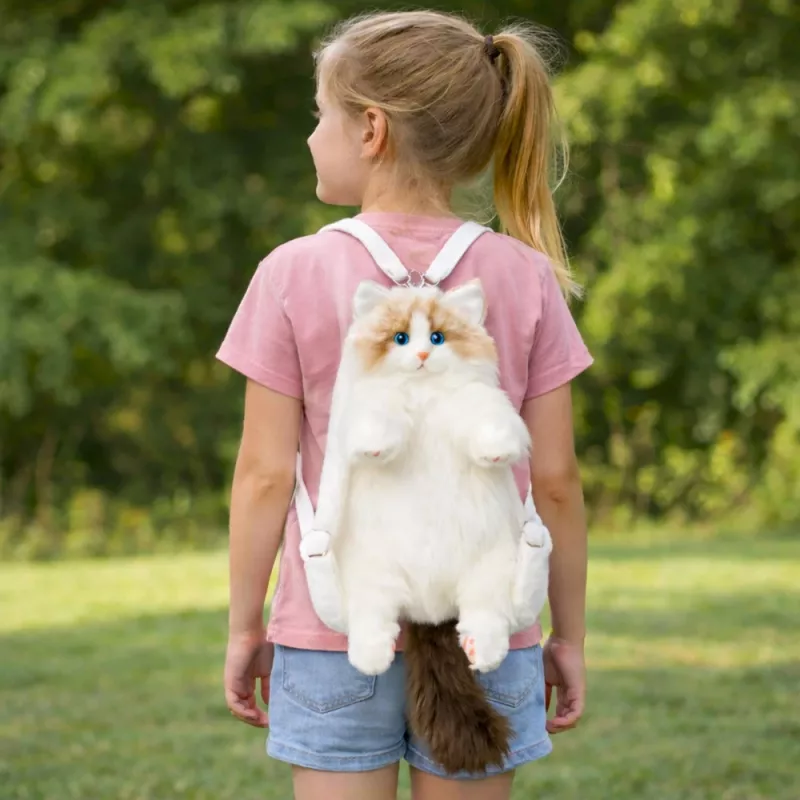 LEAN TOYS Plecak Pluszowy Kot Mascot Regulowane Paski Silikonowe Łapy Biały 50cm