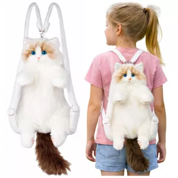 LEAN TOYS Plecak Pluszowy Kot Mascot Regulowane Paski Silikonowe Łapy Biały 50cm