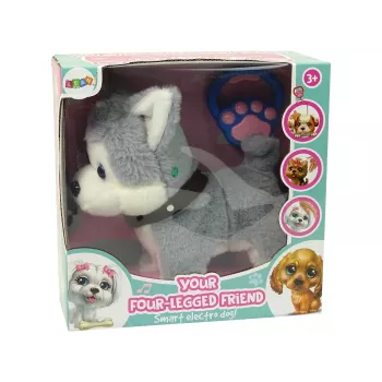 LEAN TOYS Pluszowy Pies Interaktywny Edukacyjna Smycz Piosenki Spacery