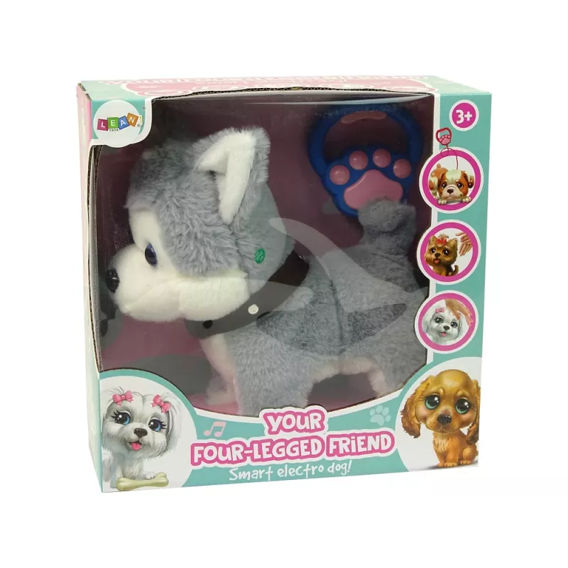 LEAN TOYS Pluszowy Pies Interaktywny Edukacyjna Smycz Piosenki Spacery