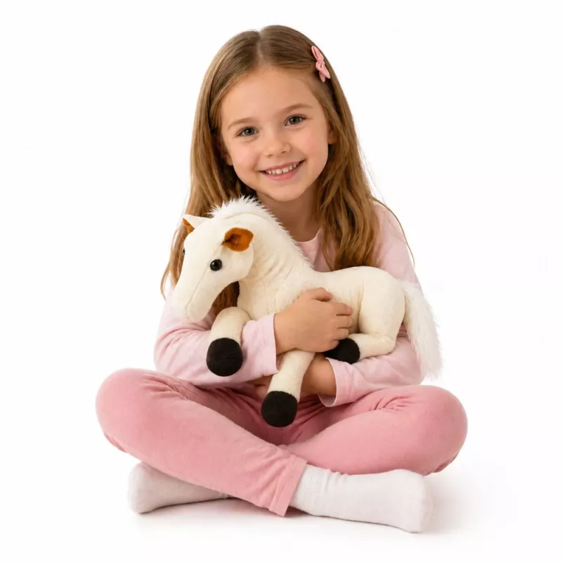 LEAN TOYS Pluszowy Koń Pluszowa Zabawka Maskotka Przytulanka Biały 40cm x 37cm