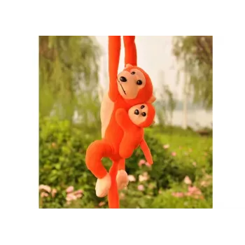 LEAN TOYS Pluszowa Małpka z Mascotką Dziecięcą, Pomarańczowa z Dźwiękiem 70 cm