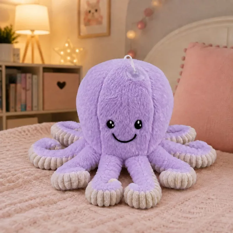 LEAN TOYS Pluszowa Ośmiornica z Przyssawką, Fioletowa, 16 cm