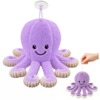 LEAN TOYS Pluszowa Ośmiornica z Przyssawką, Fioletowa, 16 cm