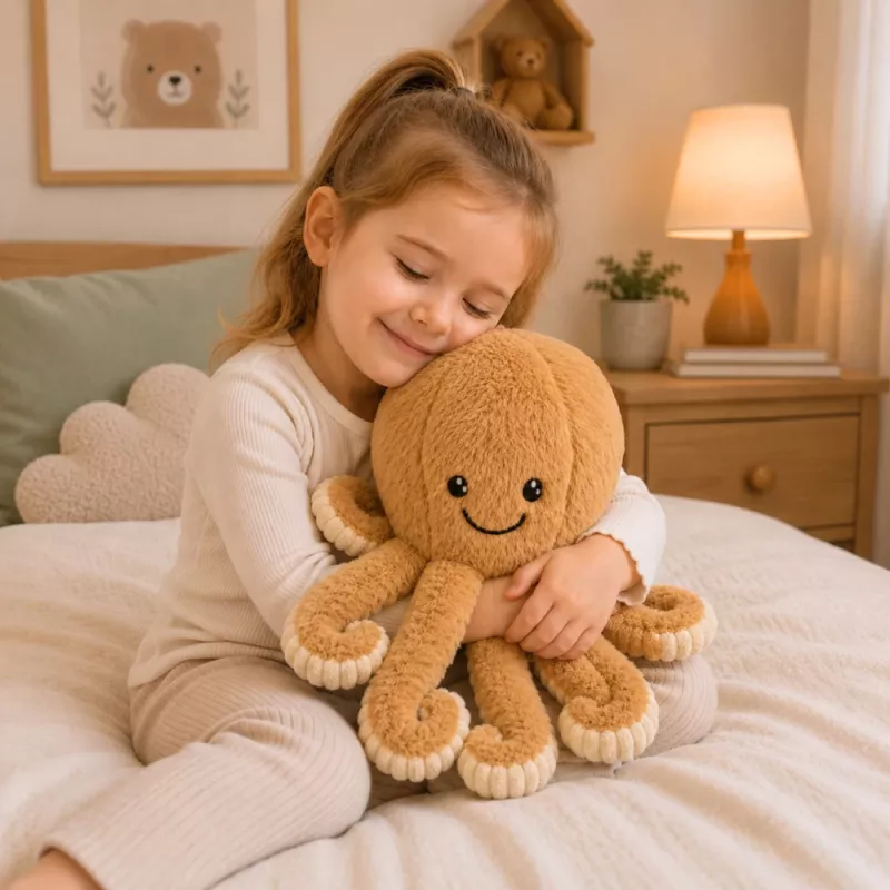 LEAN TOYS Pluszowa Ośmiornica z Elastycznymi Mackami, Beżowa 50 cm – Miękka Przytulanka