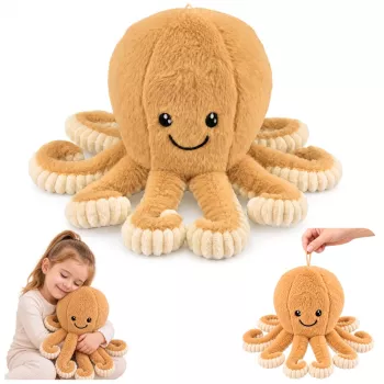 LEAN TOYS Pluszowa Ośmiornica z Elastycznymi Mackami, Beżowa 50 cm – Miękka Przytulanka