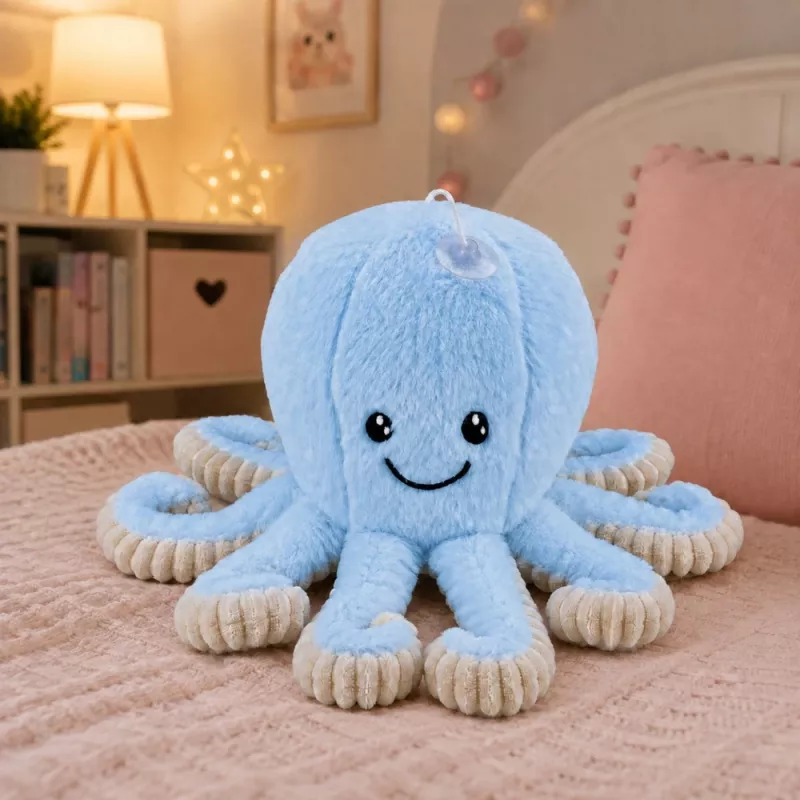 LEAN TOYS Pluszowa Ośmiornica z Przyssawką, Niebieska, 16 cm