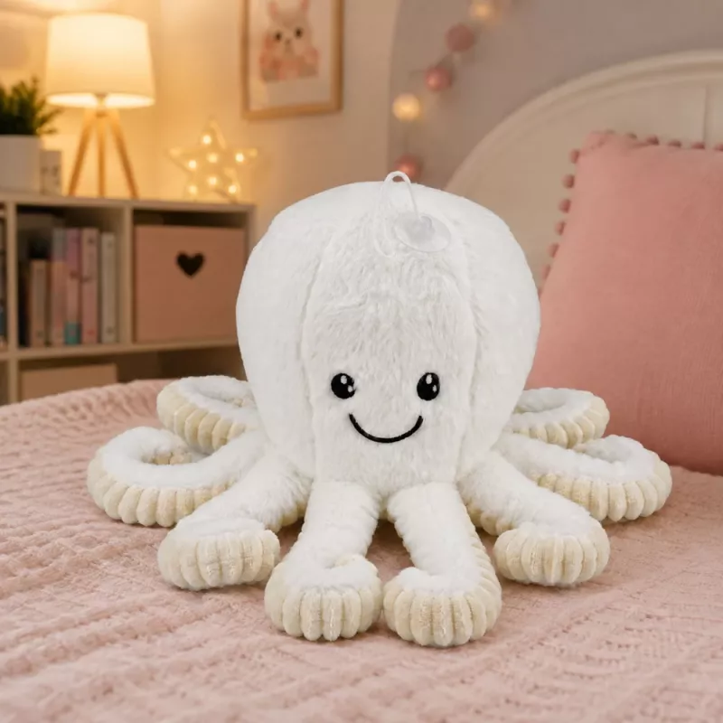 LEAN TOYS Pluszowa Ośmiornica z Przyssawką, Biała, 16 cm – Miękki Przyjaciel z Życia Morskiego