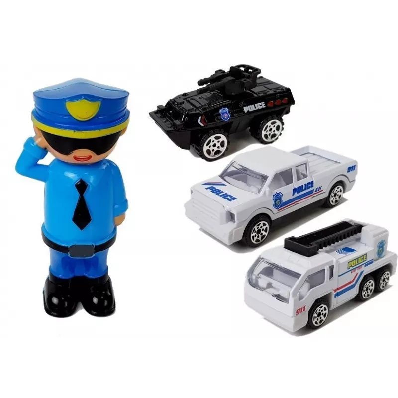 LEAN TOYS Policyjny garaż z przechowywaniem 2w1 Policjant Małe samochody Dźwięk Światło
