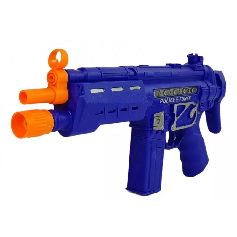 LEAN TOYS Zestaw policyjny z pistoletem i odznaką, granatowy, efekty dźwiękowe i świetlne, 37 cm