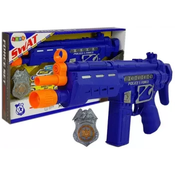 LEAN TOYS Zestaw policyjny z pistoletem i odznaką, granatowy, efekty dźwiękowe i świetlne, 37 cm