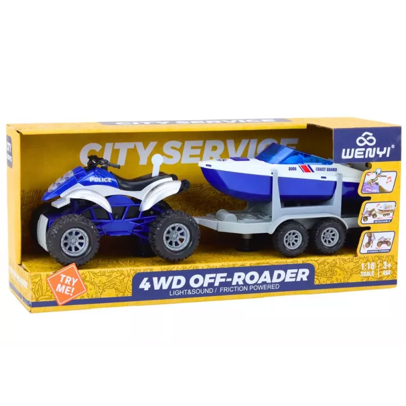 LEAN TOYS Policyjny quad z przyczepą i motorówką