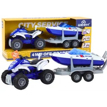 LEAN TOYS Policyjny quad z przyczepą i motorówką