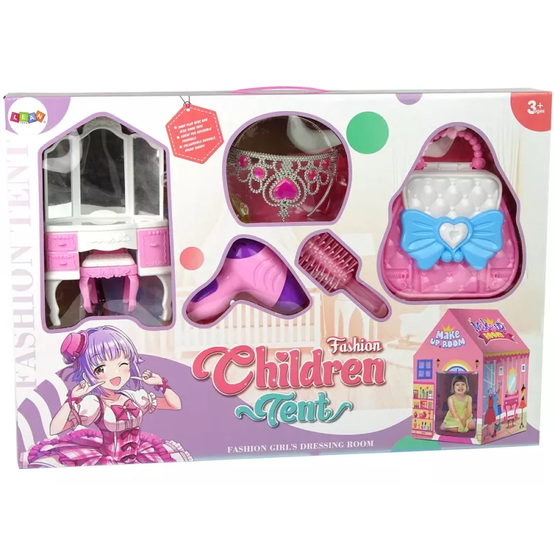 Namiot Księżniczki LEAN TOYS dla Dzieci Salon Piękności Różowy Akcesoria Korona