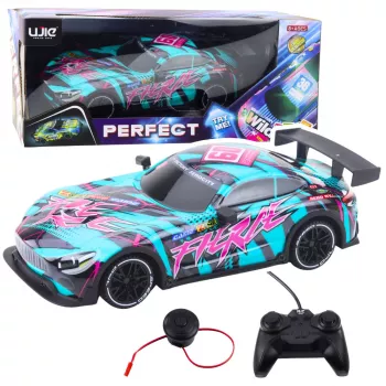 LEAN TOYS RC Racing Car z Podświetlanym Turkusowym Nadwoziem w Skali 1:16, Zdalne Sterowanie 2.4 GHz