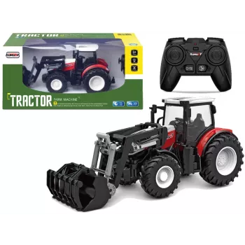 LEAN TOYS Czerwony traktor zdalnie sterowany 2.4G z ruchomą łyżką 1:24