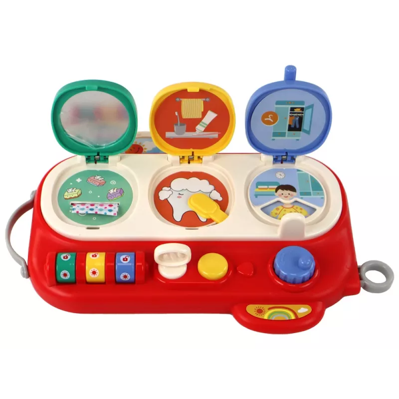 LEAN TOYS Czerwona Sensoryczna Tablica Edukacyjna dla Dzieci - 12 Aktywności Drewniana Tablica Manipulacyjna