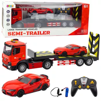 LEAN TOYS Zestaw RC Transporter Samochodów 1:16 – Laweta RC i Czerwone Auto Sportowe (22707)