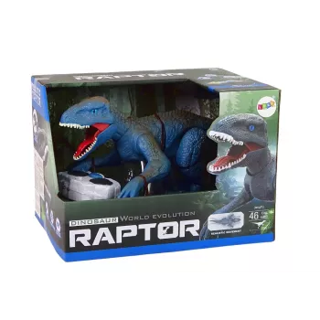 LEAN TOYS Zdalnie sterowany dinozaur Welociraptor z dźwiękiem i rykiem, niebieski