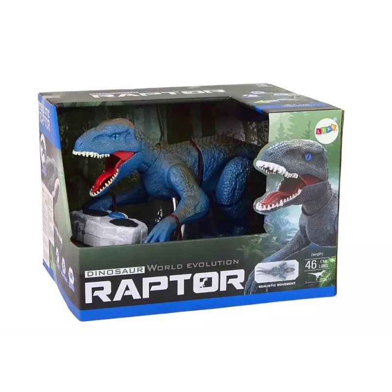 LEAN TOYS Zdalnie sterowany dinozaur Welociraptor z dźwiękiem i rykiem, niebieski