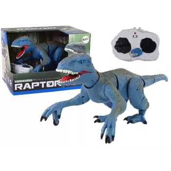 LEAN TOYS Zdalnie sterowany dinozaur Welociraptor z dźwiękiem i rykiem, niebieski